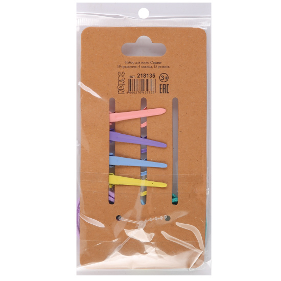 Украшение для волос, Сердце, набор 19 шт, ассорти, зажим, резинка, КОКОС, 218135