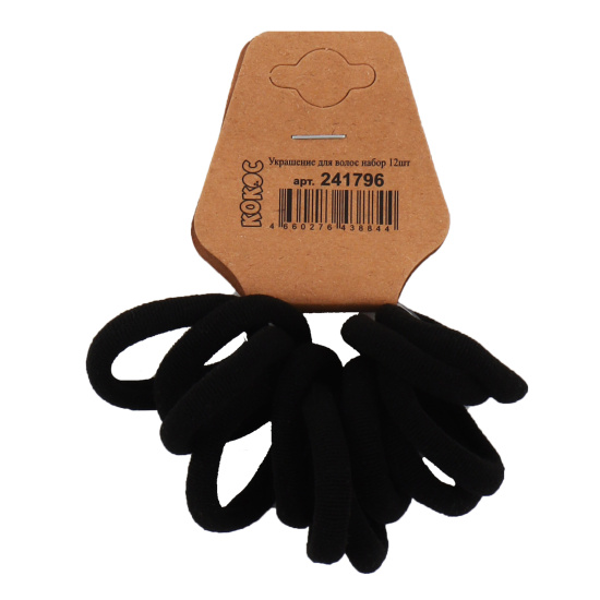 Украшение для волос Резинка, 2 см, черный, набор 12 шт, КОКОС, 241796