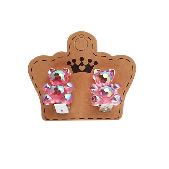 Серьги клипсы, Медведь, 1,7 см, цвет розовый, КОКОС, 218289