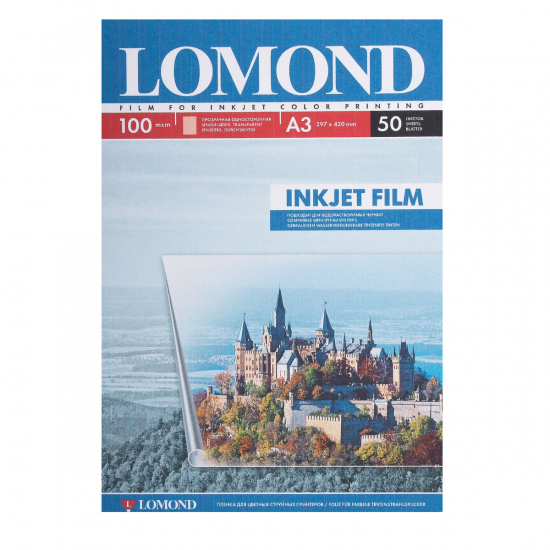 Пленка Lomond 100 мкм, А3, 50 листов, односторонняя, прозрачная, для струйных принтеров 0708315