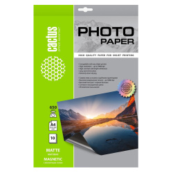 Бумага с магнитным слоем, 650 г/кв.м, А4, 10 листов, матовая, Cactus, CS-MMA465010