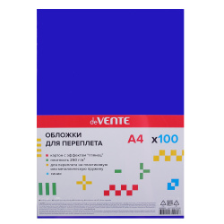 Обложки для переплета, картон, 210*297 мм (А4), синий, 250 г/кв.м, фактура глянец, 100 шт, deVENTE