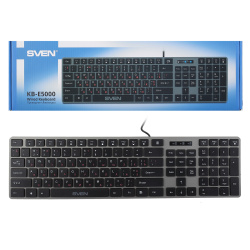 Клавиатура, Sven, KB-E5000 серый металлик, проводная, USB