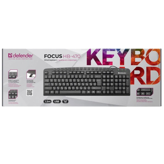 Клавиатура Defender Focus HB-470 RU USB,черный, мультимедиа