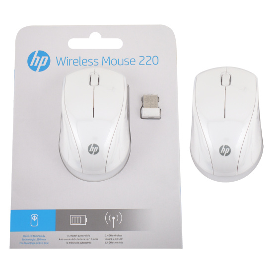 Манипулятор мышь HP 220 1200dpi, оптическая, USB, беспроводная ,белая
