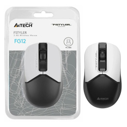 Манипулятор мышь A4tech Fstyler FG12 Panda оптическая. беспроводная USB (1200dpi) белый/черный