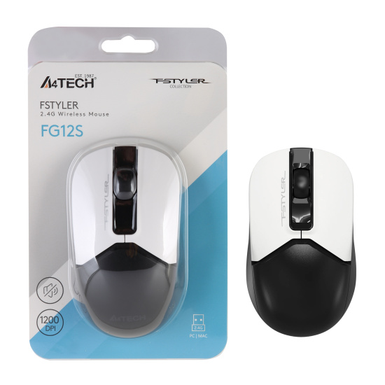 Манипулятор мышь A4tech Fstyler FG12S Panda оптическая. бесшумная, беспроводная USB (1200dpi) белый/черный