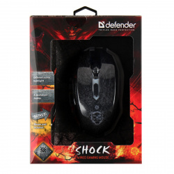 Манипулятор мышь Defender Shock GM-110L 800-3200 dpi игровая, черная с подсветкой USB