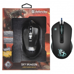 Манипулятор мышь Defender Sky Dragon GM-090L 800-3200 dpi игровая, черная с подсветкой USB
