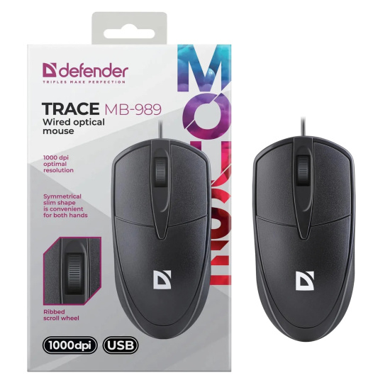 Манипулятор мышь Defender TRACE MB-989 черная 1000 dpi USB