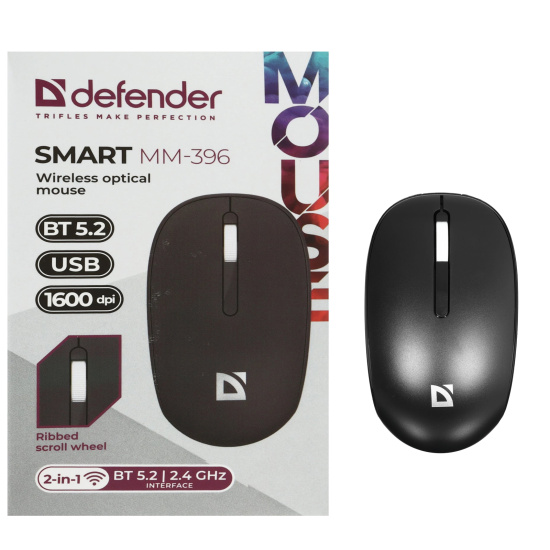 Манипулятор мышь Defender Smart MM-396 черный, 3кнопки, 1600dpi беспроводная