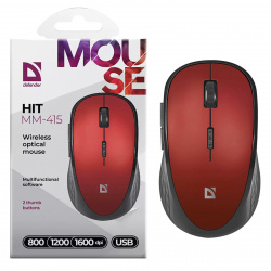 Манипулятор мышь  Defender Hit MM-415 красный, 6 кнопок, 800-1600dpi беспроводная