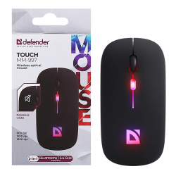 Манипулятор мышь Defender Touch MM-997 черная, Bluetooth+USB, аккумулятор, 3 кнопки 800-1600dpi бесшумная, беспроводная