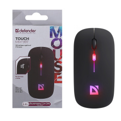 Манипулятор мышь  Defender Touch MM-997 черная, Bluetooth+USB, аккумулятор, 3 кнопки 800-1600dpi бесшумная, беспроводная