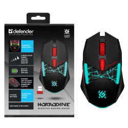 Манипулятор мышь Defender Horrodine GM-237 1200-3200 dpi черная, игровая, аккумулятор, подсветка, беспроводная