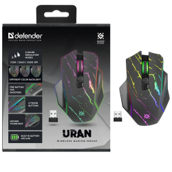 Манипулятор мышь Defender Uran GM-503 черная, 8 кнопок1200-3200 dpi аккумулятор, подсветка, беспроводная