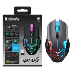 Манипулятор мышь Defender Katana GM-511 1200-3200 dpi черная, игровая, аккумулятор, подсветка, беспроводная