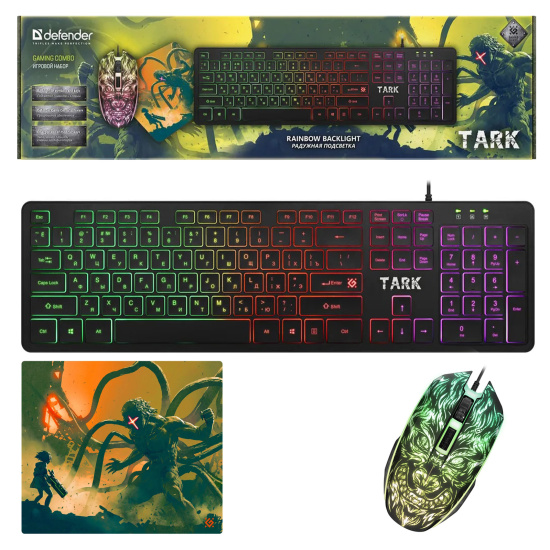 Клавиатура + мышь + коврик Defender Tark C-779 RU,Light, черный, проводные