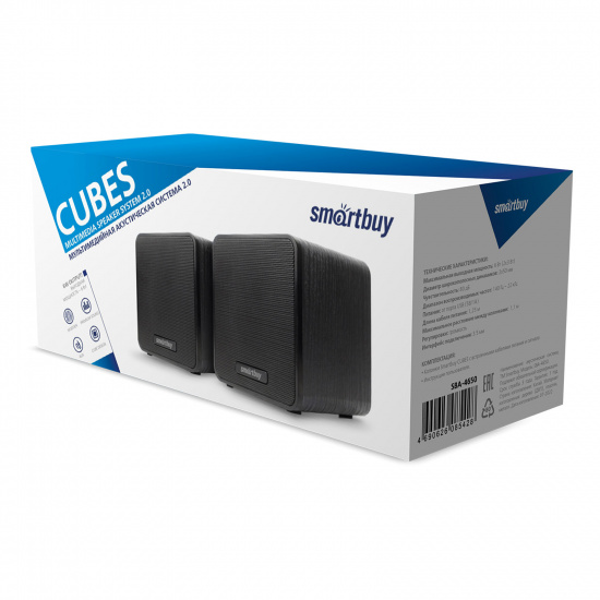 Колонки SmartBuy CUBES, мощность 6Вт, корпус МДФ, USB, черные (SBA-4650)/20