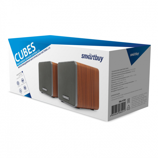 Колонки SmartBuy CUBES, мощность 6Вт, корпус МДФ, USB, коричневые (SBA-4700)/20