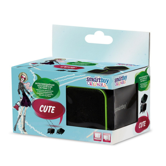 Колонки SmartBuy CUTE, мощность 6Вт, USB, черно-зеленые (SBA-2580)/60