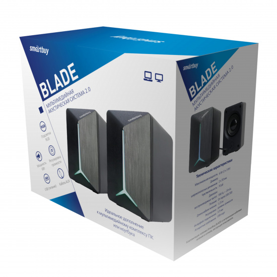 Колонки SmartBuy BLADE, мощность 6Вт, USB, черные, подсветка (SBA-4215)/40
