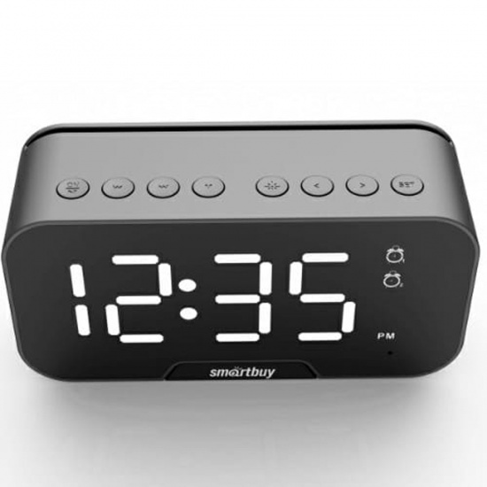 Портативная колонка SmartBuy SUPER SONIC, 5Вт, Bluetooth, MP3, FM, AUX, LEDчасы с двумя будильниками (SBS-490), черная