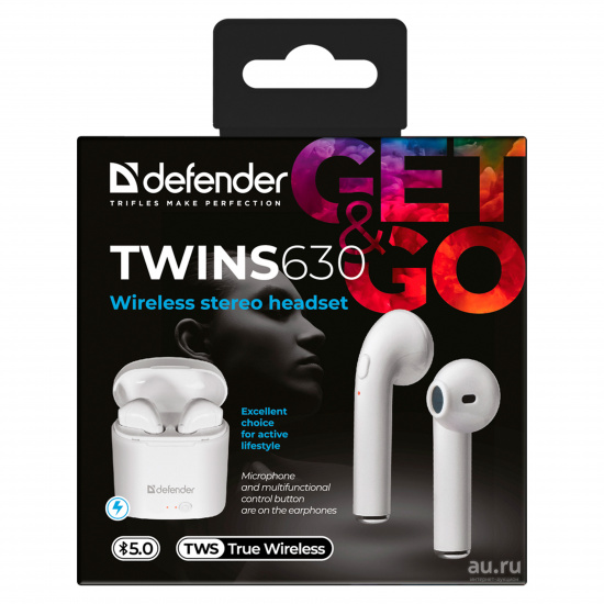 Наушники беспроводные с микрофоном вкладыши Defender TWS Bluetooth Twins 630 (63630)