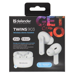 Наушники беспроводные с микрофоном вкладыши Defender TWS Bluetooth Twins 903 (63903)