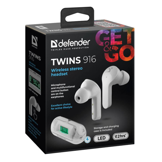 Наушники беспроводные с микрофоном вкладыши Defender TWS Bluetooth Twins 916 (63916)