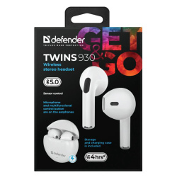 Наушники беспроводные с микрофоном вкладыши Defender TWS Bluetooth Twins 930 (63931)