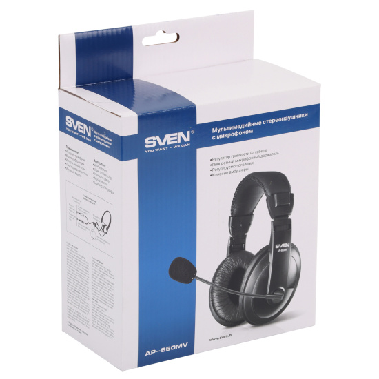 Наушники с микрофоном Sven AP-860MV кабель 2,0 м, черные (SV-0410860)