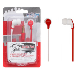 Наушники вкладыши SmartBuy FANATIK двухцв.провод красный/белый (SBE-4200)