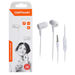 Наушники вкладыши с микрофоном GoPower GPHP02, белые