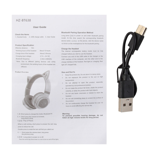 Наушники, Cat, ассорти 4 вида, подключение беспроводное, USB, КОКОС, 252515