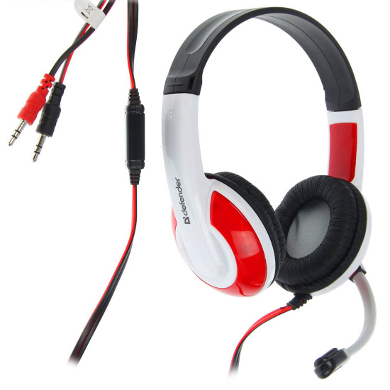 Наушники с микрофоном игровые Defender Warhead G-120 красный + белый, кабель 2 м