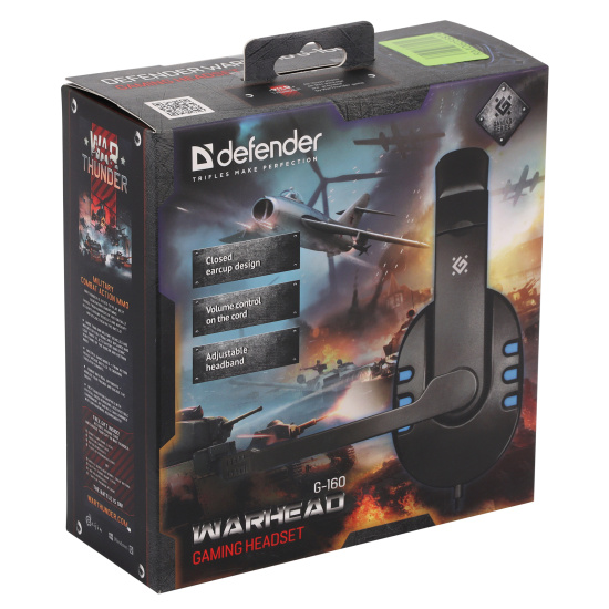 Наушники с микрофоном игровые Defender Warhead G-160 черный + синий, кабель 2,5 м