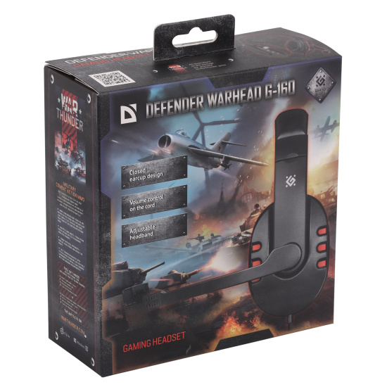 Наушники с микрофоном игровые Defender Warhead G-160 черный, кабель 2,5 м