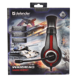 Наушники с микрофоном игровые Defender Warhead G-185 черный + красный, кабель 2 м