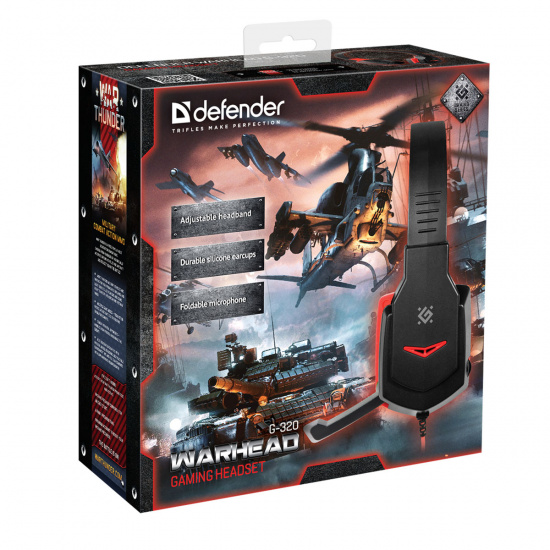 Наушники с микрофоном игровые Defender Warhead G-320 красный + черный, кабель 1,8 м