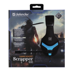Наушники с микрофоном игровые, подключение проводное, 2 mini-jack 3.5 мм, Defender, Scrapper, 64501