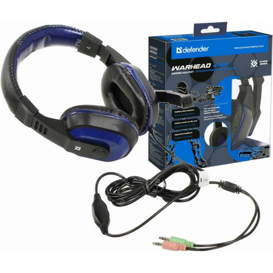 Наушники с микрофоном игровые Defender Warhead G-190 синий + черный, кабель 2,5 м