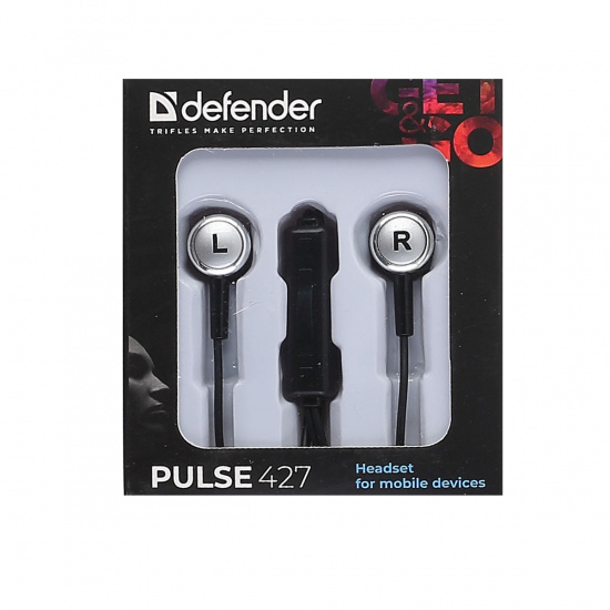 Гарнитура вкладыши Defender Pulse 427, рег.громк, 3.5мм, универс., кабель 1,2м, черный