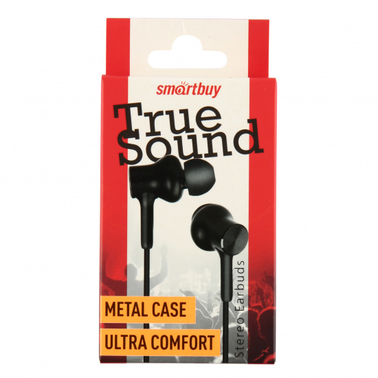 Гарнитура вкладыши SmartBuy TRUE SOUND, черная, металлический корпус 3.5мм, 1,2м (SBH-108)