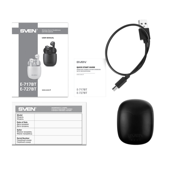 Гарнитура вкладыши, E-717BT, подключение беспроводное, Sven, SV-019266