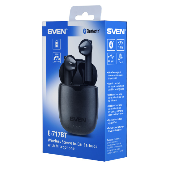 Гарнитура вкладыши, E-717BT, подключение беспроводное, Sven, SV-019266