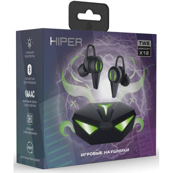 Гарнитура вкладыши Hiper TWS Mercury X12 беспроводная (Bluetooth), черный HTW-MX12