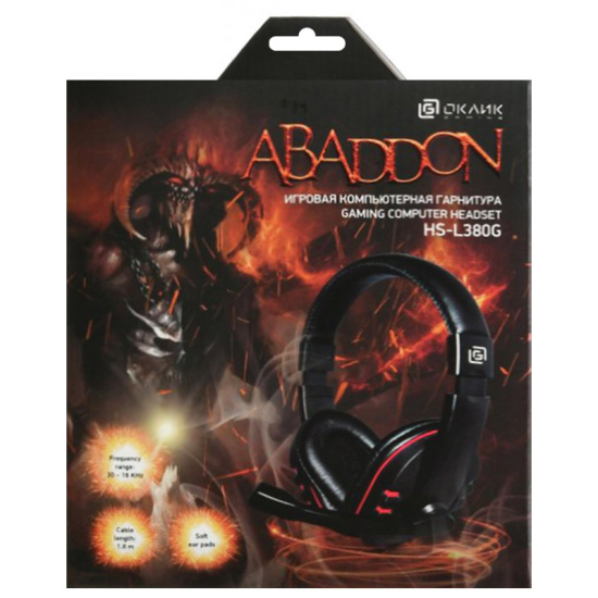 Наушники с микрофоном, подключение проводное, 2 mini-jack 3.5 мм, Oklick, ABADDON, 1100404