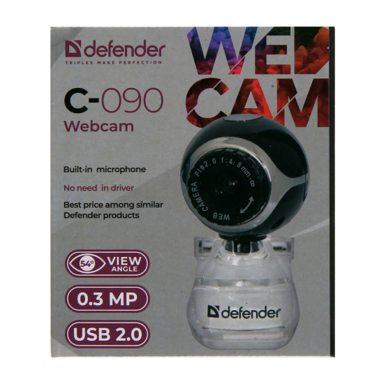 Веб-камера Defender С-090 /сенс 0,3МП/обзор 45°/встр. микр./USB 2.0/фокус ручн./ун. креп