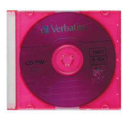 Лазер диск Verbatim CD-RW 700МБ 8-12x DataLife+ Color Slim